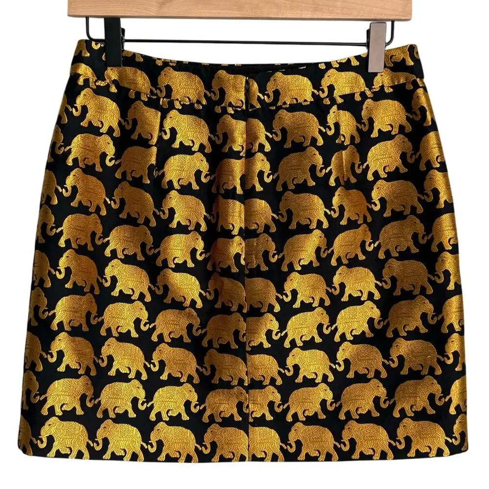 J.Crew Women’s 2 Mini Skirt Elephant Parade Origami Black Gold - Picture 3 of 8